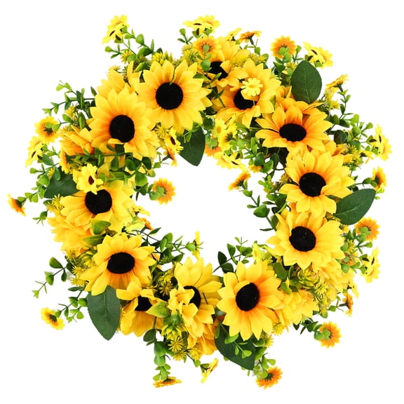 Summer Wreath 16inch  Artificial Sunflower Flower Wreath for Front Door Farmhouse Front Porch Patio Window Decor