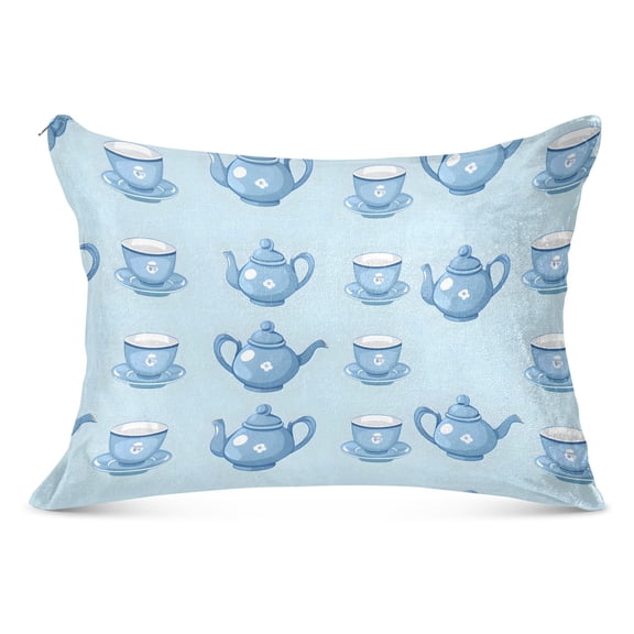 Kettle and Tea Cup Plush Pillow Cases Standard Size Ultra Soft Warm Pillowcases with Zipper 20"x26"