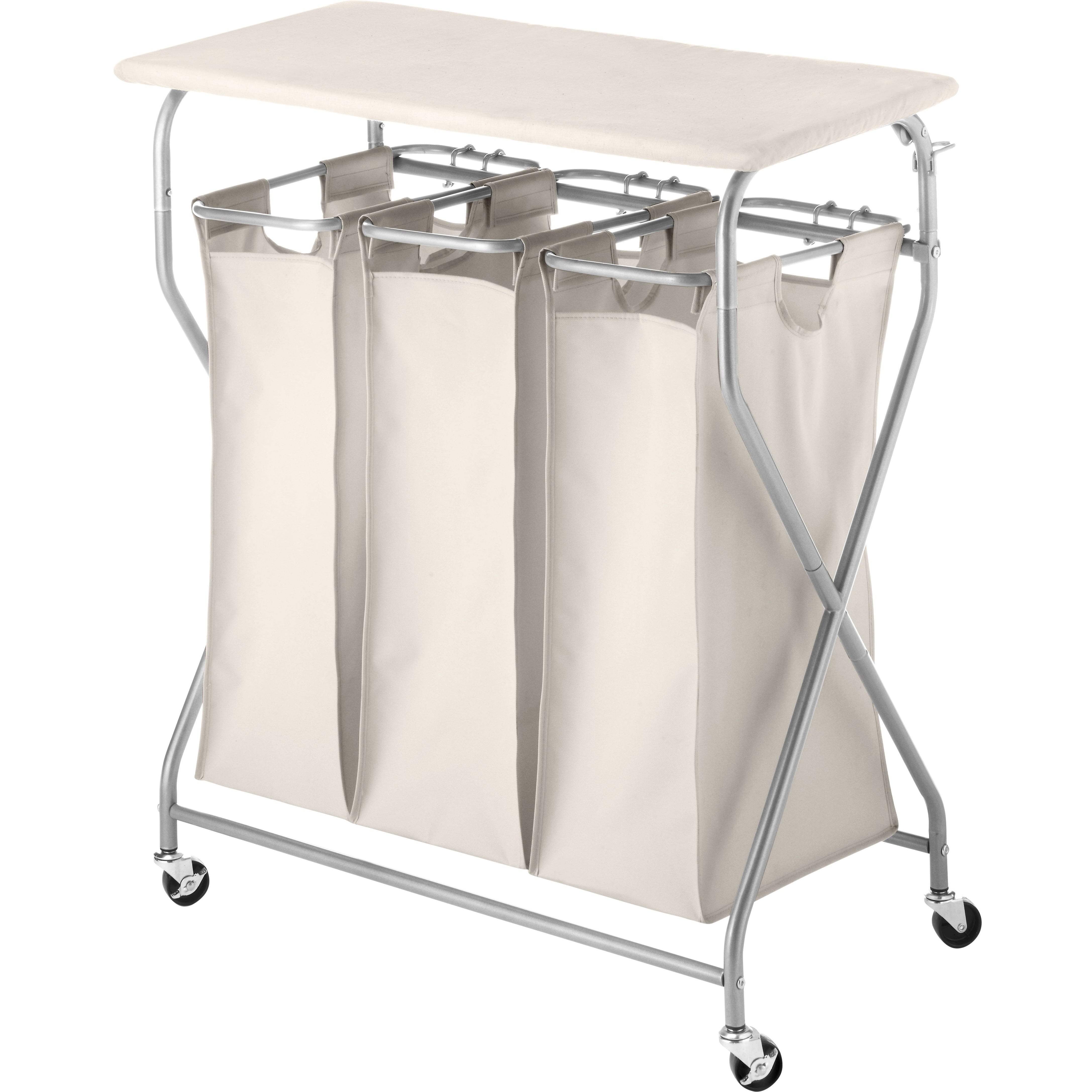 Easy Lift Triple Laundry Sorter with Folding Table