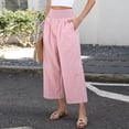 thumbnail image 6 of Women's Gingham Palazzo Pants Smocked High Waist Wide Leg Trousers Casual Loose Plaid Cropped Slacks with Pockets 3/4 Length, 6 of 7