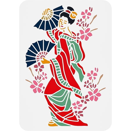 Japanese Geisha Stencils DIY 8x12inch Oriental Dancer Large Plastic Reusable Painting Templates Stencils
