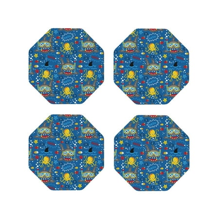 

Junzan Animals1 Print Coasters for Drinks - Leather Coasters Set of 4 for Coffee Table for Housewarming/Kitchen/Bar/Decor-Octagon