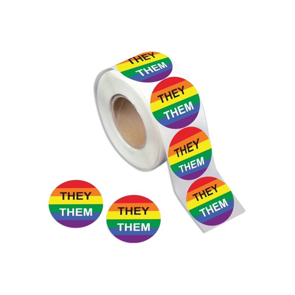 They Them Pronoun Rainbow Flag Stickers (250 Per Roll)
