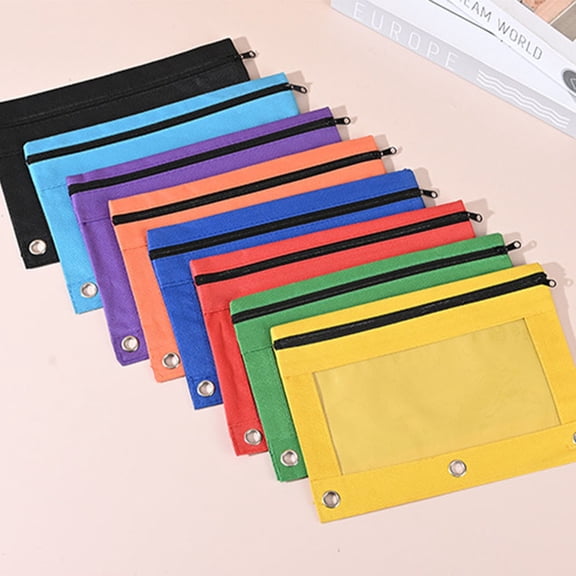 5PCS 3 Ring Binder Pencil Pouch for School, Clear Zippered Pencil Case Organizer, Classroom Supplies Pencil Holder for Kids.