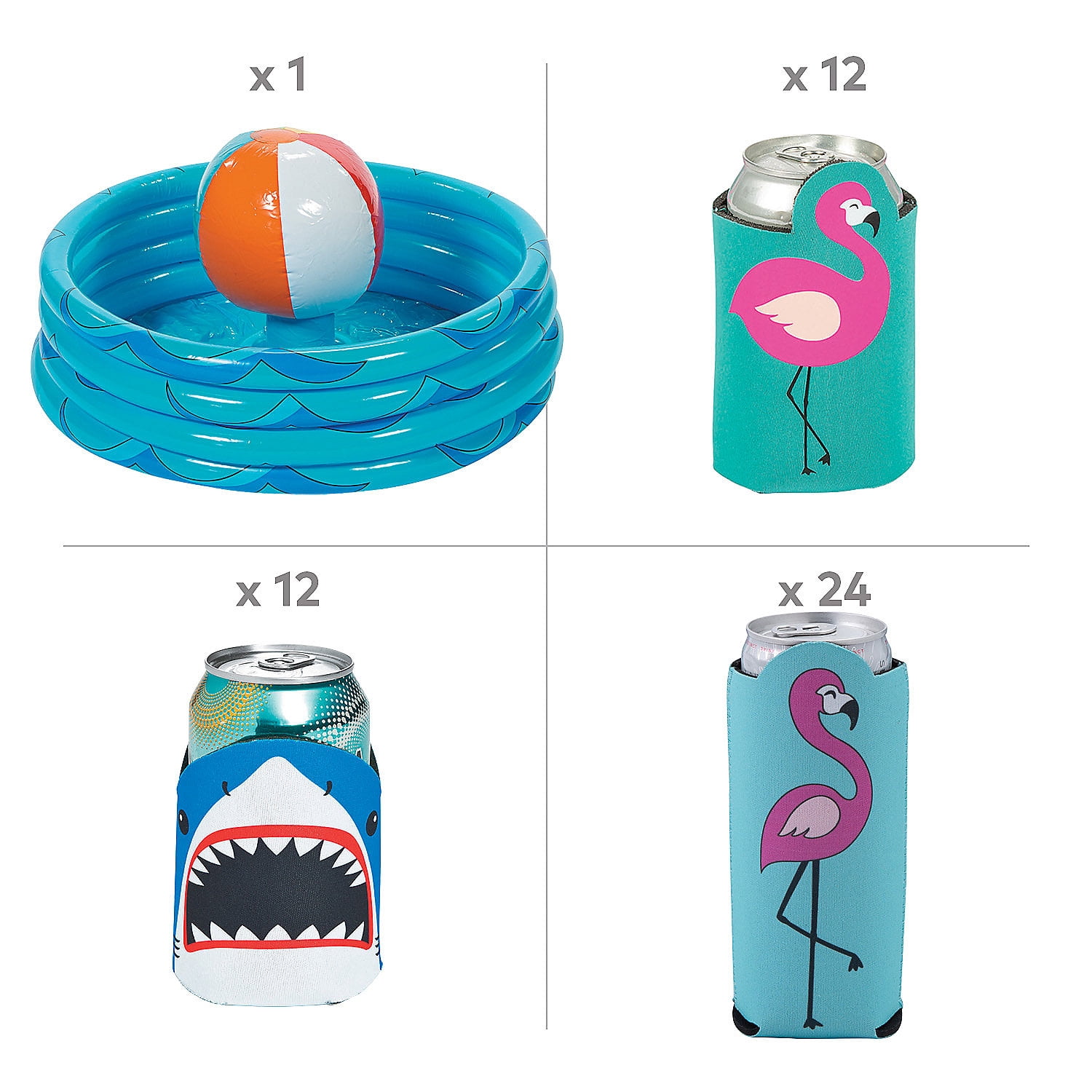 Fun Express Inflatable Beach Drink Cooler with Can Coolers Party Kit 49 Pc