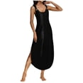 thumbnail image 3 of Rvasteizo Womens Sleeveless Round Neck Dress Solid Color Button Slit Mid Calf Dress, 3 of 5