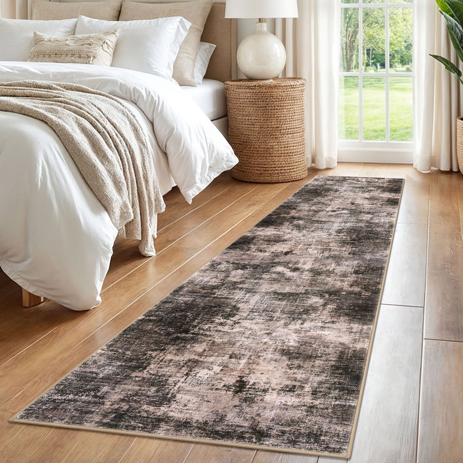 iOhouze Runner Rugs 2x8 Washable Runner Rug for Hallways Non Slip Kitchen Runner Low Pile Soft Printed Faux Wool Abstract Floor Runner for Inodoor Bedroom Entryway Laundry Room, Brown/Rust