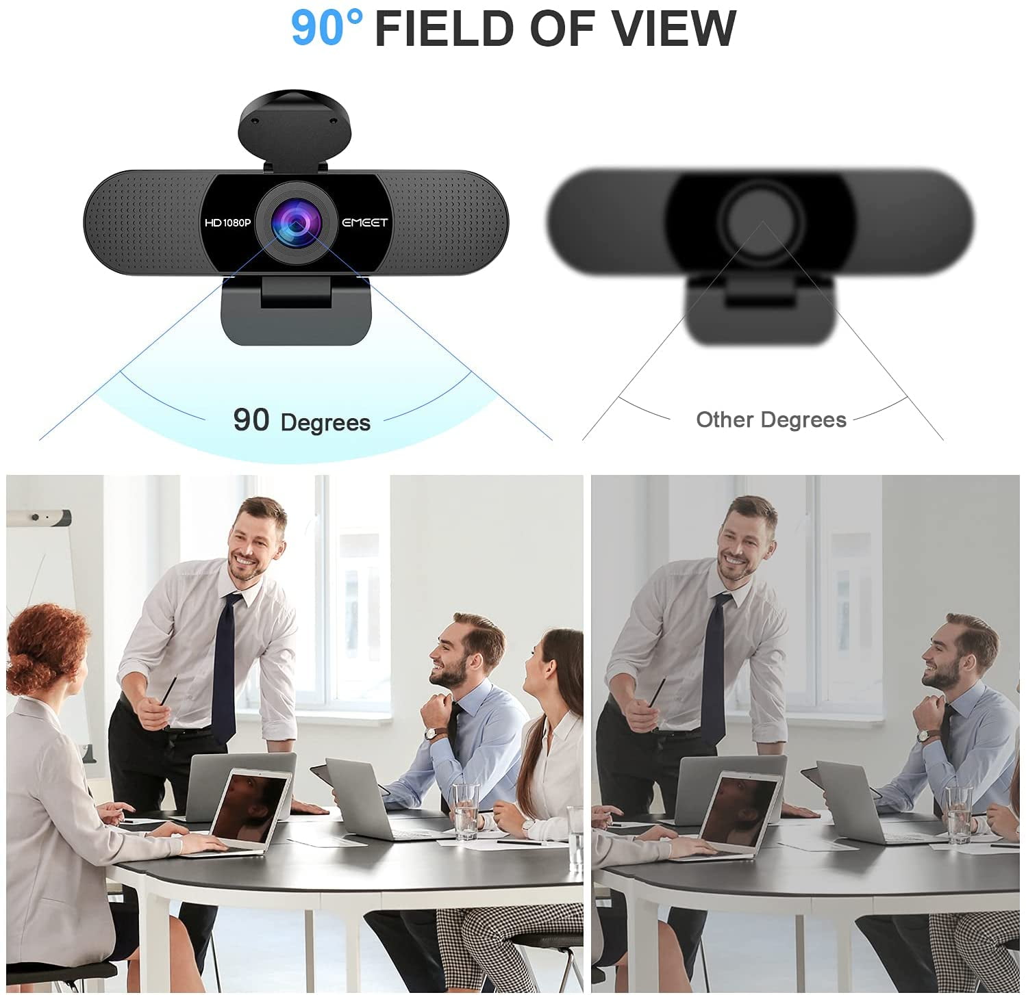 Emeet C960 Desktop USB Webcam 1080p HD with Microphone, 90°FOV
