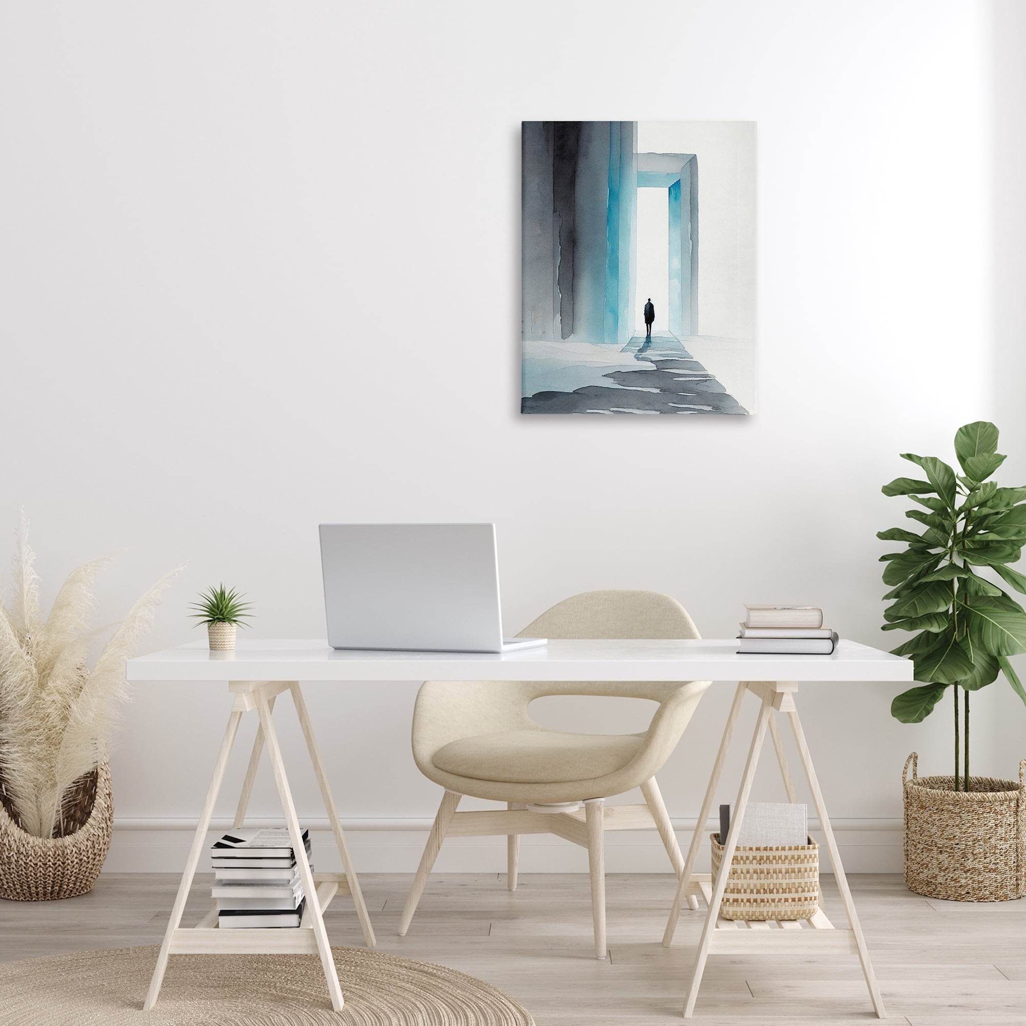 Stupell Industries Person with Snowy Doorway Landscape Painting Gallery Wrapped Canvas Art Print Wall Art, 24 x 30