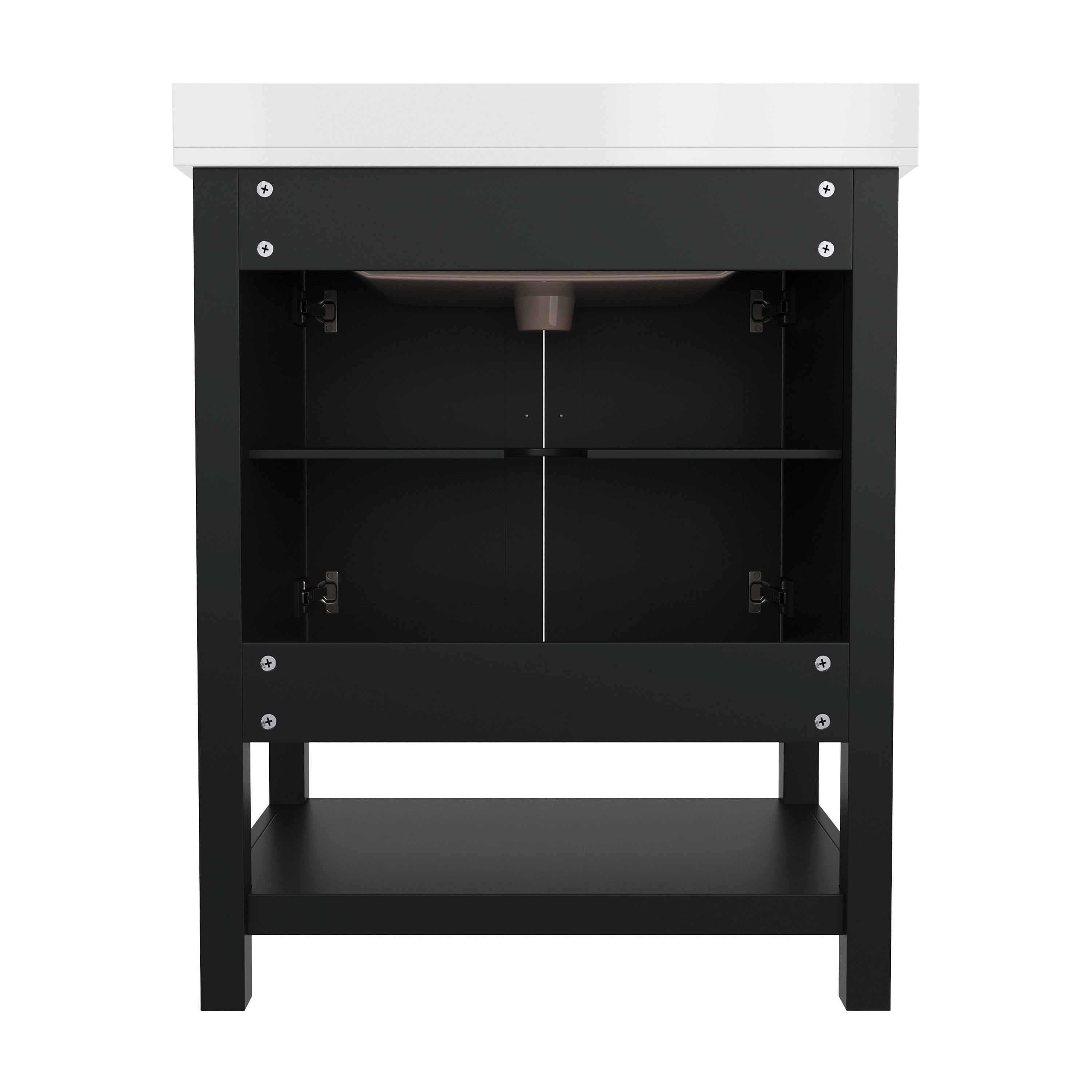 Emma + Oliver 30 Inch Bathroom Vanity, Single Sink Cabinet with 2 Soft Close Doors and Open Shelf, Carrara Marble Finish Countertop, Gold with Gold Hardware