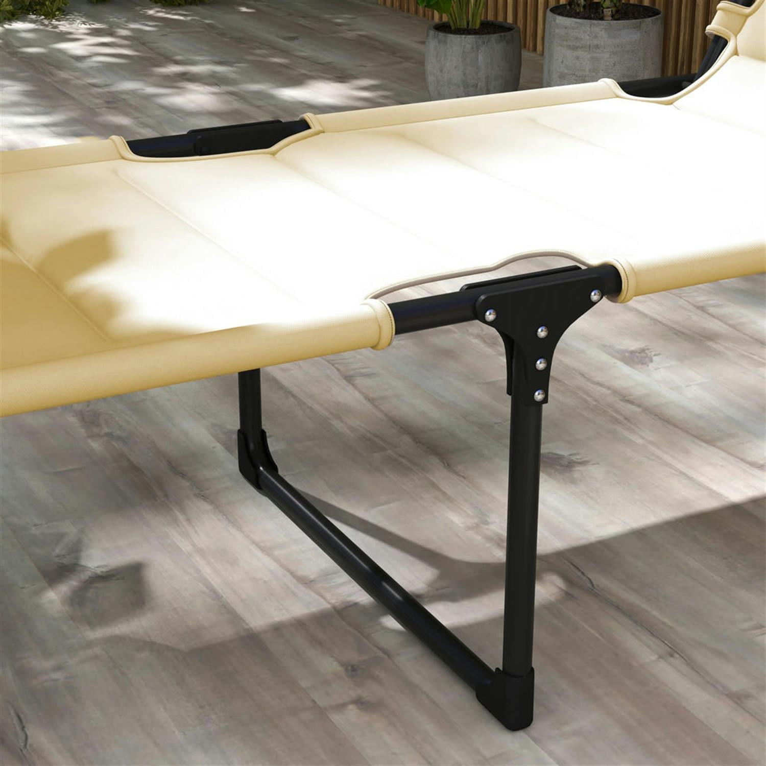 Demi Bonn Outdoor Folding Lounger with 4-Position Reclining, Pillow & Sun Canopy for Relaxing Patio, Deck, Comfortable Sun Protection Seating, Yellow