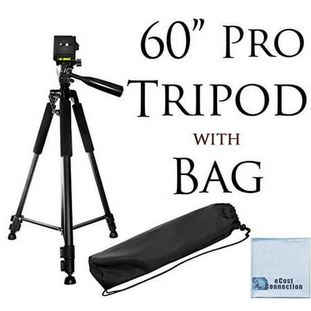 60" Inch Professional Camera Tripod for Canon, Nikon, Sony, Samsung, Olympus, Panasonic & Pentax + eCostConnection Microfiber Cloth