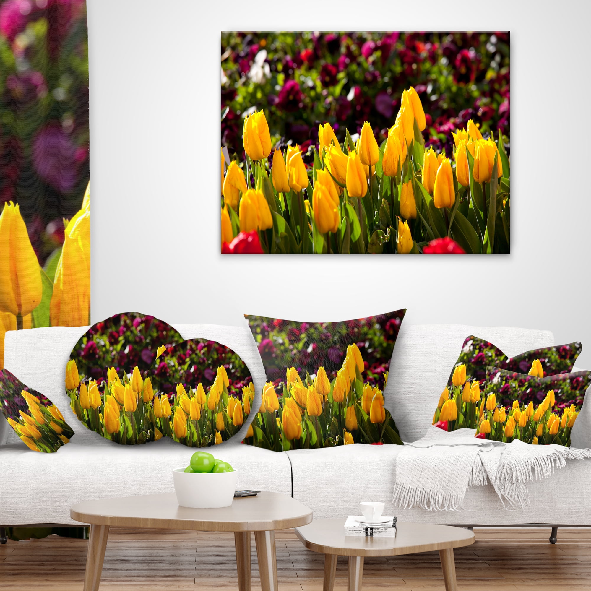 Designart Beautiful Yellow Tulips Garden - Flower Throw Pillow - 12x20