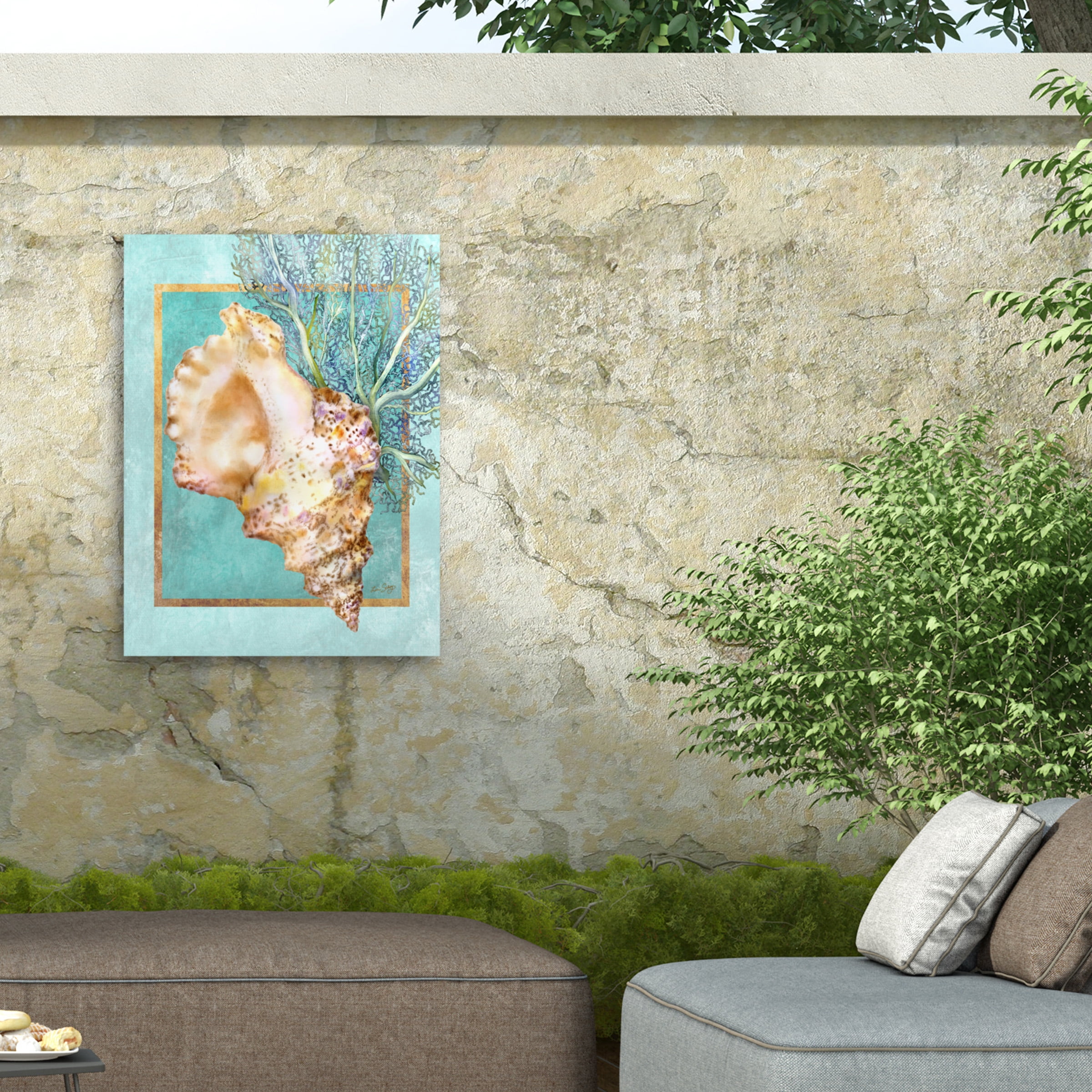 Lori Schory 'Conch Shell And Coral' Outdoor Canvas 19x14