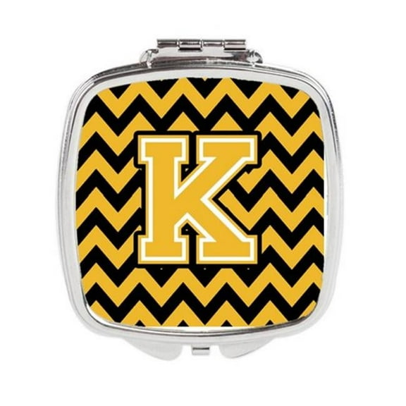 Letter K Chevron Black & Gold Compact Mirror, 3 x 0.3 x 2.75 in.
