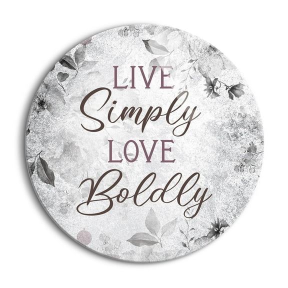 Live Simply Love Boldly Speckled Grey 24 inch Glass Round Wall Hanging Sign