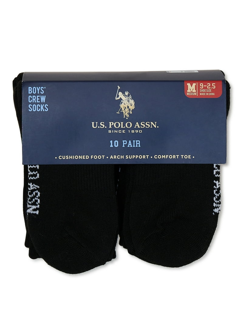 Polo Boys Crew Socks, 10-Pack, Sizes S-L