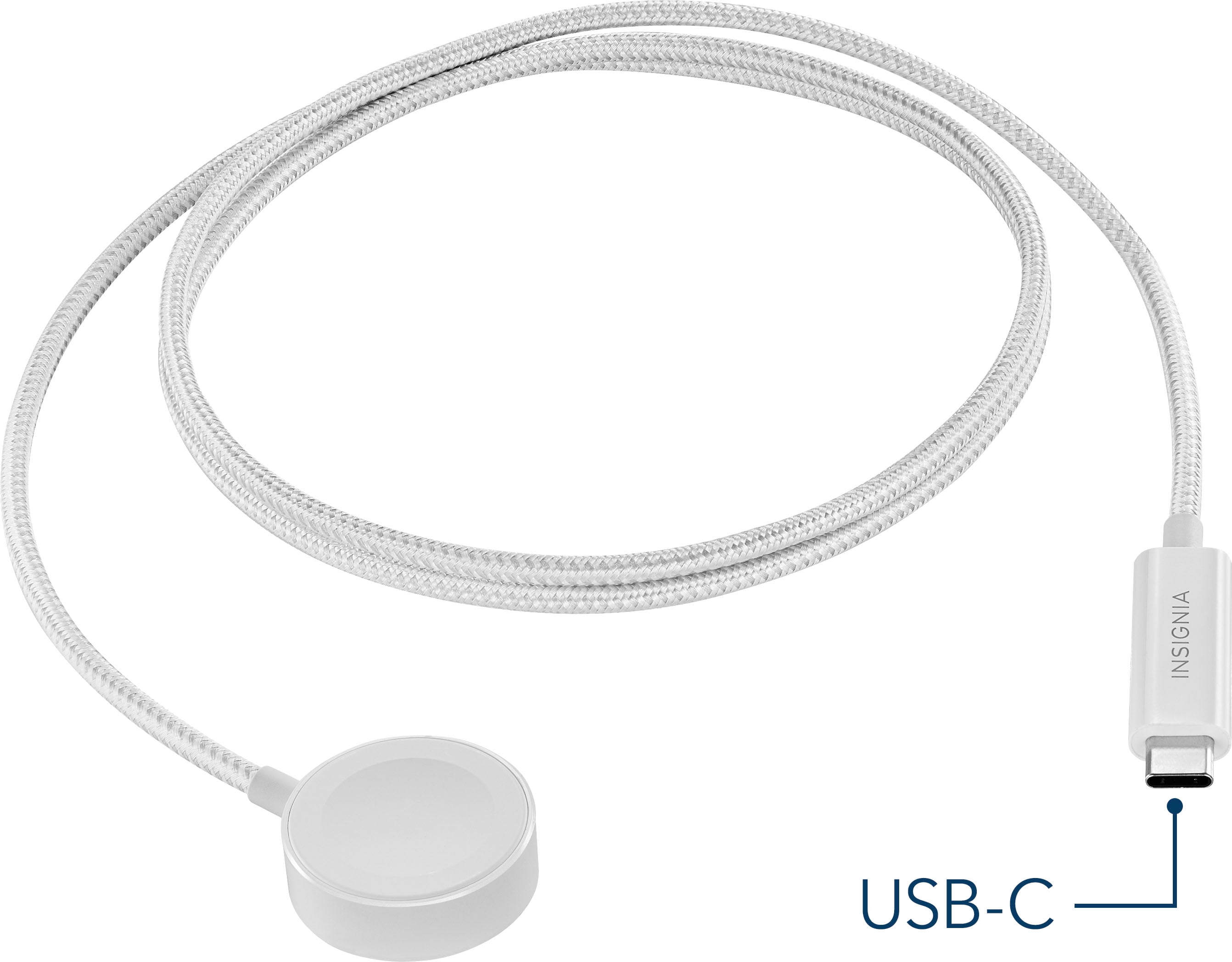 Insignia iWatch Magnetic Fast Charger to USB Type-C 4 ft. Braided Cable - White