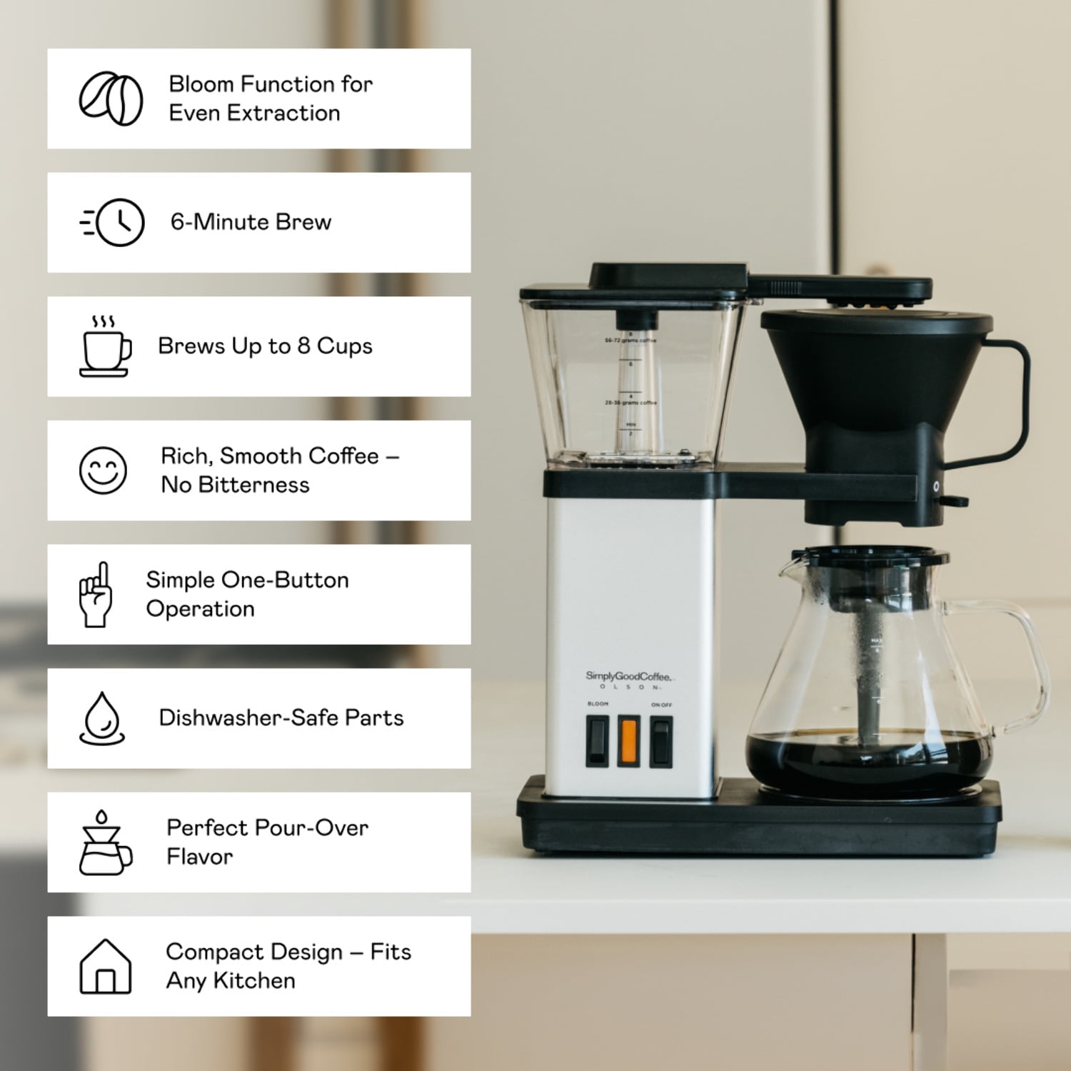 SimplyGoodCoffee Brewer - The best automatic drip coffee flavor possible at the flip of a switch