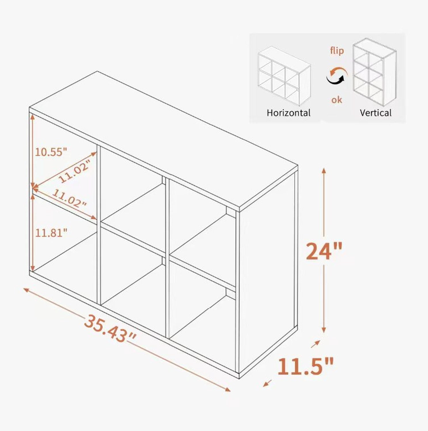 Solid Wood Bookshelf with 6 Storage Compartments, Walnut
