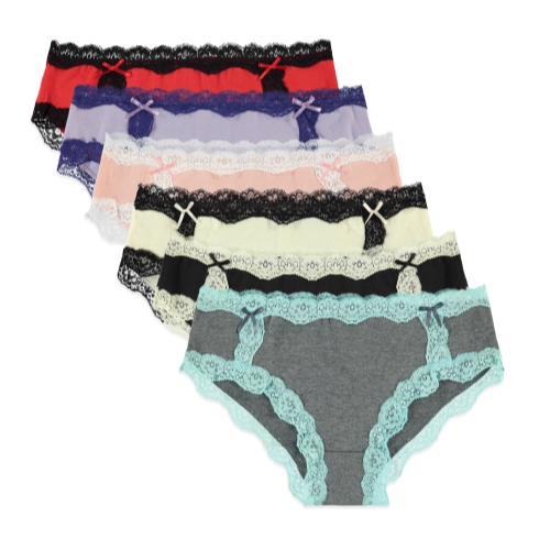 6 Pack: FTL Women's All Over Lace Trim Cotton Panties
