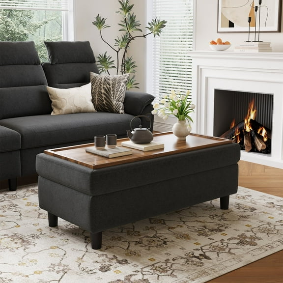 LINSY HOME 46" Large Ottoman with Storage, Ottoman Coffee Table, Upholstered Storage Bench for Living Room, Bedroom or Entryway, Dark Gray