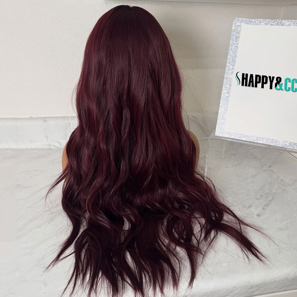 13x4 Lace Front Wig Burgundy Pre Plucked Natural Wave Synthetic Wigs for Women 26inch Beginner Friendly