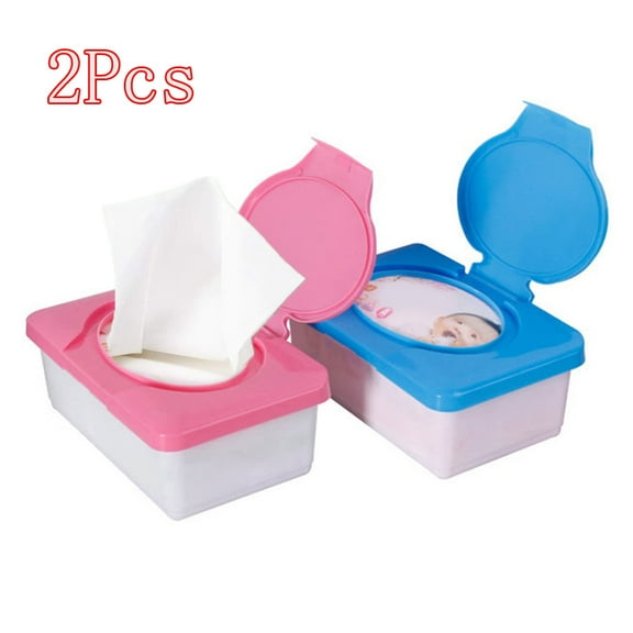 Zhaomeidaxi 2Pcs Diaper Wipes Dispenser Baby Wipes Casewith Buckle Lid, Baby Wipe Holder Keeps Wipes Fresh, Non-Slip, Easy Open & Close Wipe Container