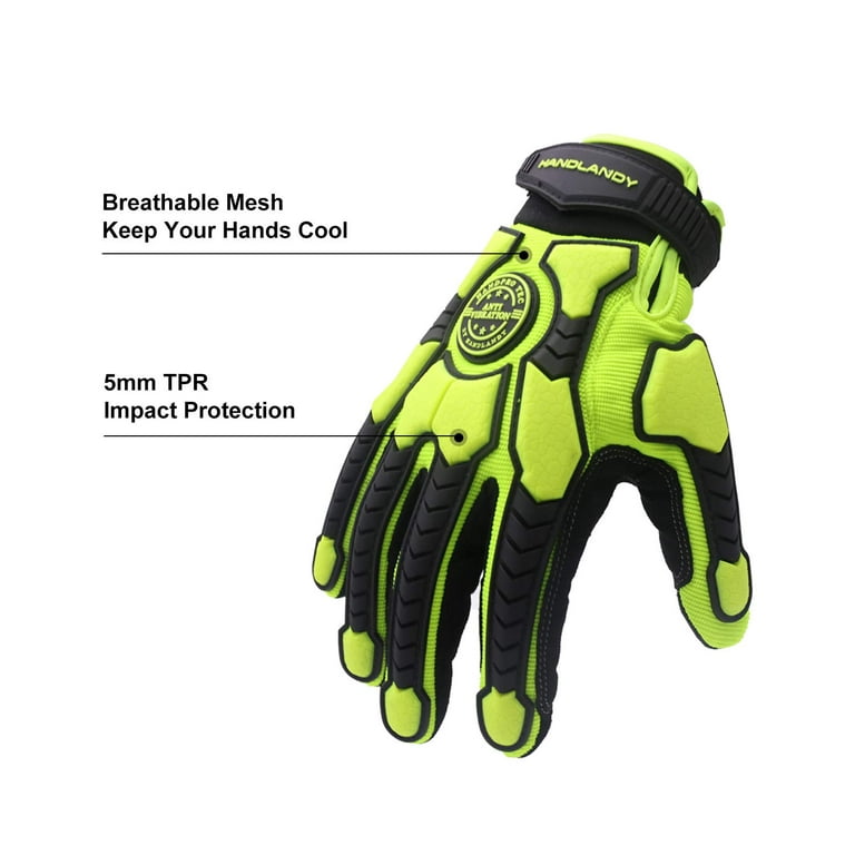 Handlandy Anti Vibration Gloves, SBR Padding, TPR Protector Impact Gloves, Men Mechanic Work Gloves, Medium, Men's, Size: One size, Red