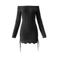 thumbnail image 4 of Womens Cover Ups Women's Elegant Solid One Shoulder Knit Beach Cover Up Dress with Long Sleeves Drawstring Fit Boat Neck Black XL, 4 of 4