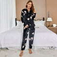 thumbnail image 2 of POINTERTECK Women‘s Warm Fleece Long Sleeve Pajamas  Flower Long Button Down Pj Set, 2 of 7
