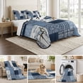 thumbnail image 6 of Quilts Queen Size Bedding Set, Navy Blue Checkered Lightweight Quilted Comforter, Vintage Floral Abstract Art Soft Reversible Bedspread Coverlet with Pillow Covers for All Season, 90" x 96", 6 of 9