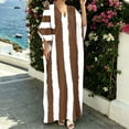thumbnail image 6 of Summer Dress Women's V-Neck Striped Print Three-Quarter Sleeve Maxi Dress With Side Slits Bohemian Flowy Brown Xxl, 6 of 7