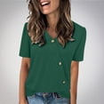 thumbnail image 2 of Tops de Color Sólido para las Mujeres, Botón de Cuello en V de Manga Corta, Top de Moda Casual para las Mujeres, 2 of 9