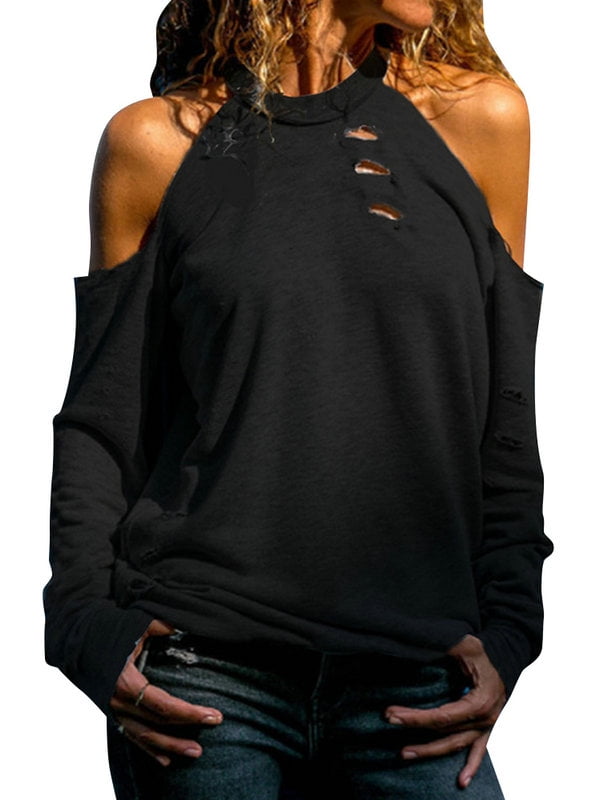 Open Shoulder Holes Shirts Blouses Tops 