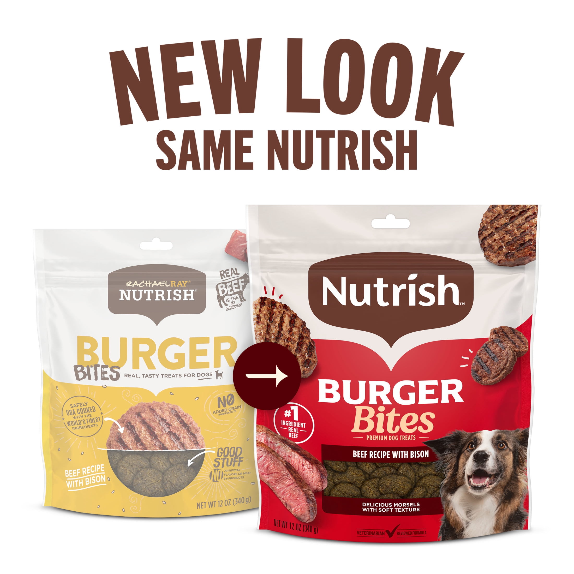 (2 pack) Nutrish Burger Bites Beef Recipe with Bison Premium Dog Treats, 12 oz. Pouch (Rachael Ray)