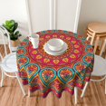 thumbnail image 3 of Mandala Red and Green Waterproof Picnic Patio Party Round Table Cloth Cover Decorations Fabric 60 Inch Circular Tablecloth for 20-47 Inch Home Dining Room Kitchen Decor, 3 of 6