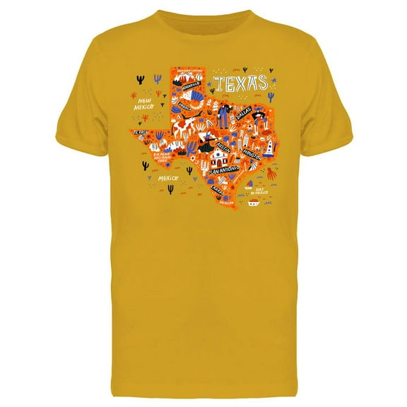 Texas Map With Icons T-Shirt Men -Image by Shutterstock, Male Large