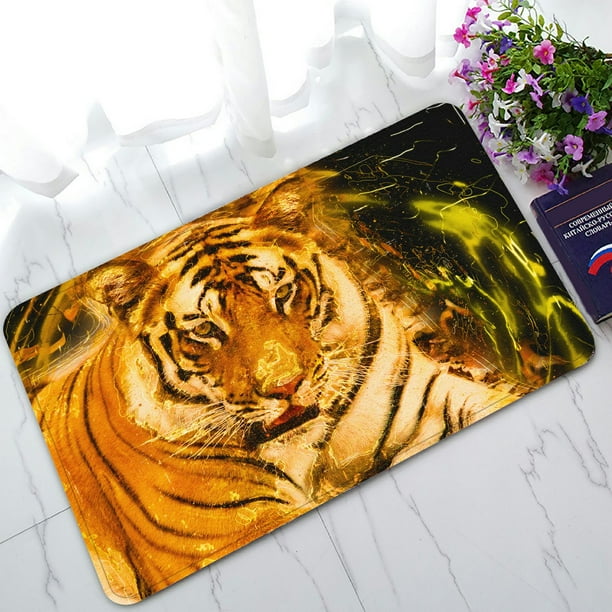 PHFZK Wildlife Doormat, Animal Tiger Portrait Doormat Outdoors/Indoor