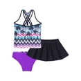 thumbnail image 2 of YEAHDOR Girls 3Pcs Swimwear Bathing Suit Sleeveless V Neck Swimming Tops with Briefs and Skirt Palm Purple 6, 2 of 7