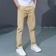 thumbnail image 2 of Gubotare Infant Pants Girl Boys' Twill Chino Pants School Uniform Relaxed Straight Flat Front Adjustable Waistband Youth Trousers 5T 6T (Beige,5-6 Years), 2 of 7