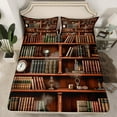 thumbnail image 2 of jejeloiu Vintage Library Books Queen Sheet Sets,Retro Bookshelf Flat Sheet,Brown Queen Fitted Sheet For Adults,Luxury Bedroom Decor,4pcs, 2 of 7