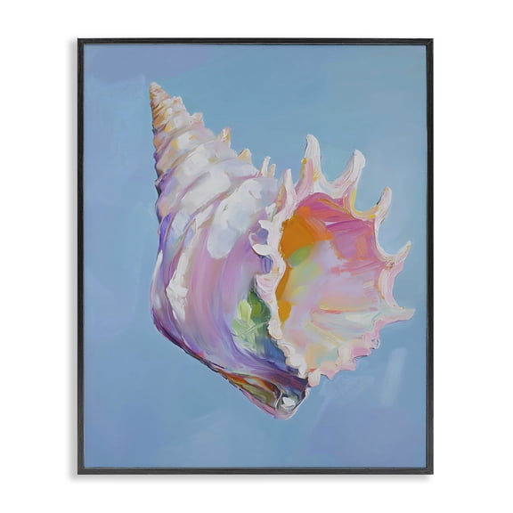 Stupell Industries Tropical Pastel Hued Conch on Blue Black Framed Giclee Art, 11 x 14, by The Prints Vibe