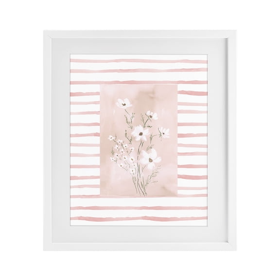 Stupell Industries White Cosmos on Pink Stripes White Framed Print Under Glass, design by Lucille Price