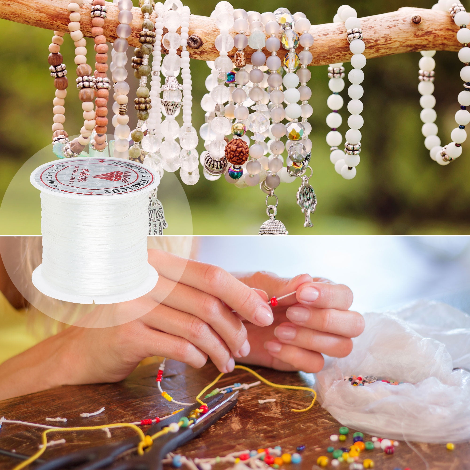 Unique Bargains Jewelry Bracelet Stretchy Elastic Thread Beading String Cord White 10 M