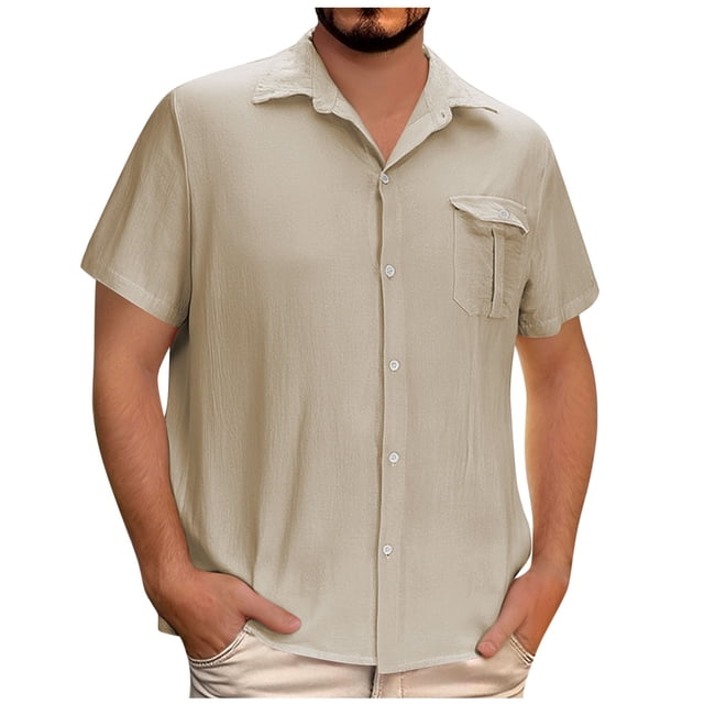 Wpawbk Men's All-Season Polyester Breathable Comfort Durable Button Cardigan Short Sleeve Shirt Casual Workout