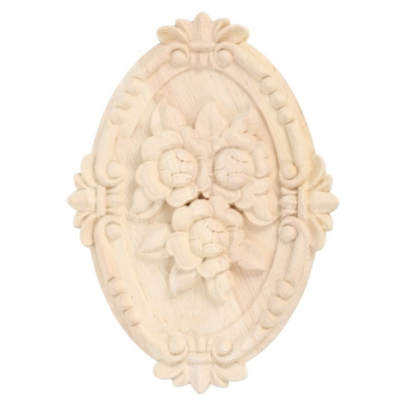 Wood Appliques and Onlays Wooden Appliques Embellishments for Furniture Decorative Round Unpainted Wood Carved Appliques Onlays Flower Carvings Decals