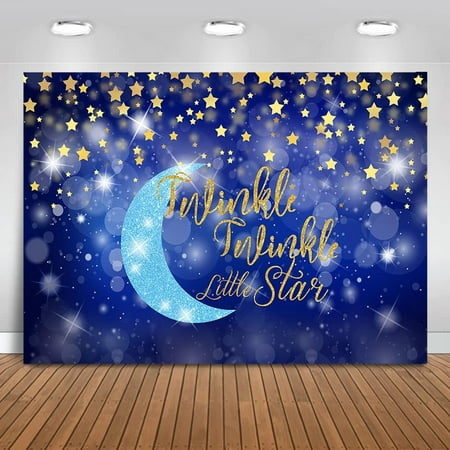 Image of Twinkle Twinkle Little Star Backdrop Moon Glitter Star Children Party Background 7x5ft Vinyl Gold Stars Baby Shower Party Decoration Photography Background Banner Props
