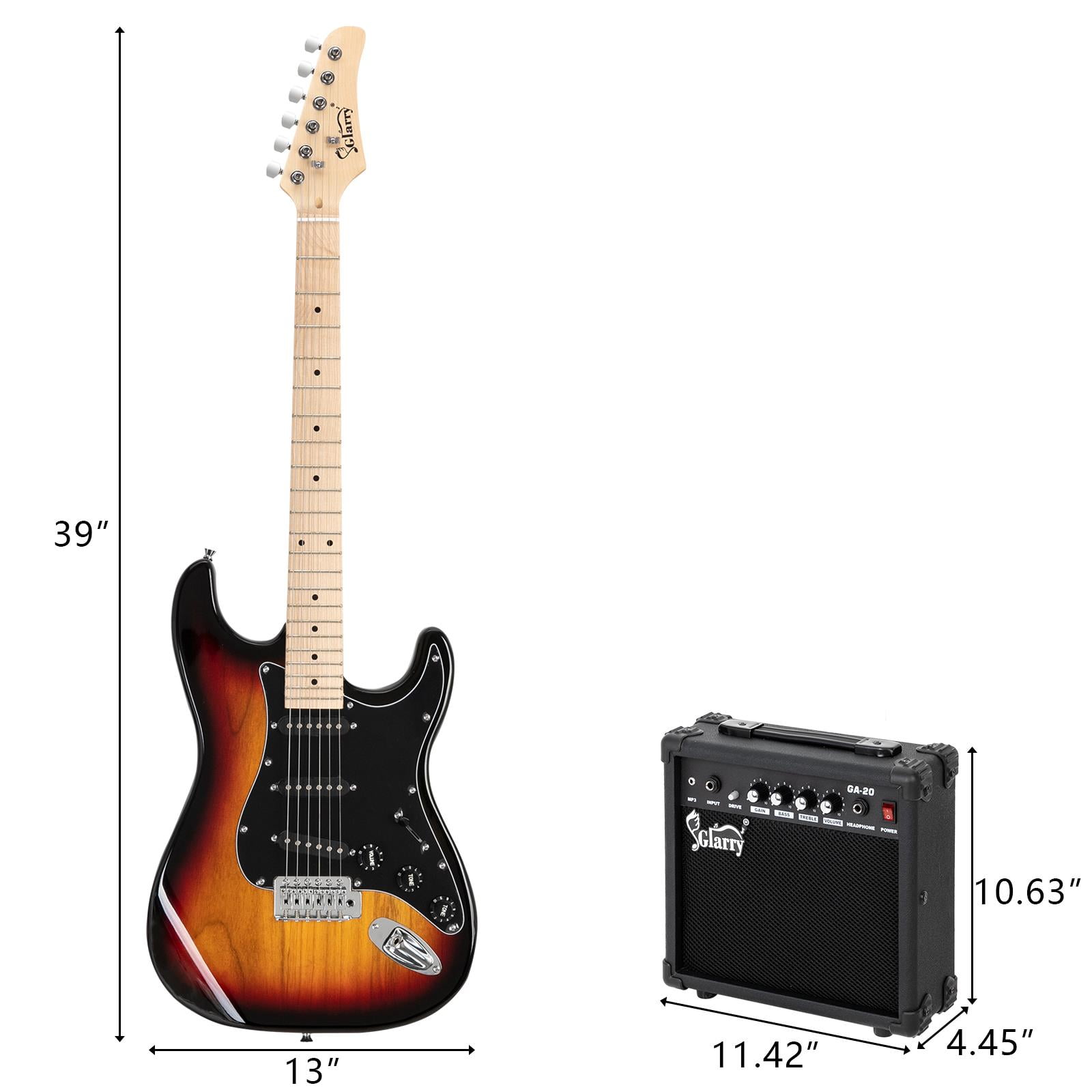 Glarry 6 Strings Right Hand Electric Guitar Package for Beginner with Amp, Brown