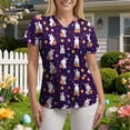 thumbnail image 5 of GEWSEY Easter Scrub Tops Women Plus Size Bunny Egg Print Scrubs Short Sleeve V Neck Holiday Nurse Uniforms with Pockets (Dark Purple, XXL), 5 of 7